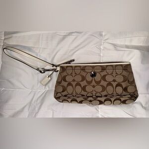 Coach Tan Signature Wristlet EUC
